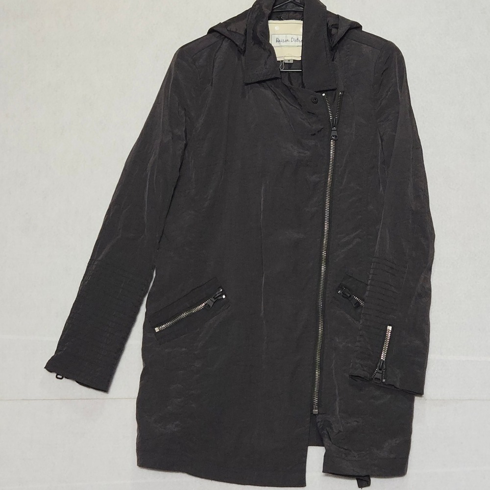 Raison Detre Womens Charcoal Gray Nylon Moto Trench Coat Hooded RD324NL Small
